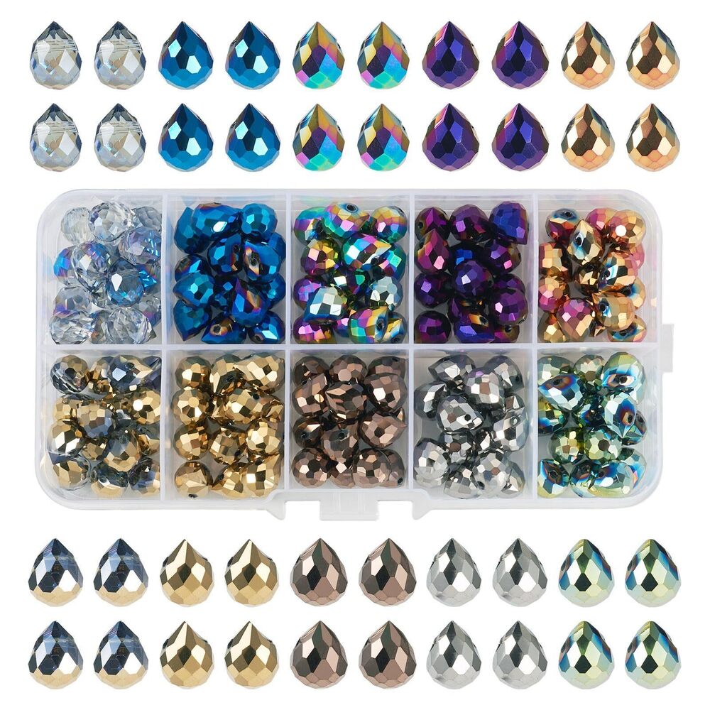 3262 150Pcs Electroplate Faceted Teardrop Glass Beads Colorful Waterdrop